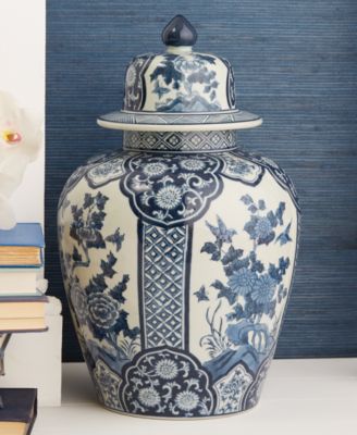 Blue and White Flora and Fauna Jar