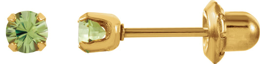 24K Gold Plated Stainless Steel Peridot Piercing Earrings