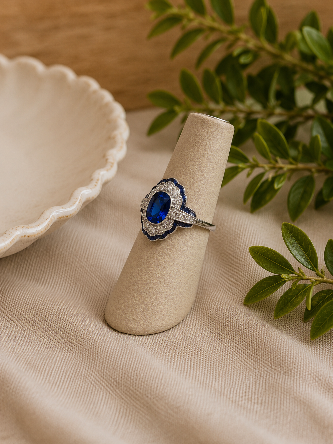 Natural Sri Lankan Sapphire & Diamond Ring