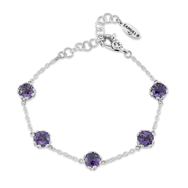 SS 7mm Round Amethyst Station Bracelet