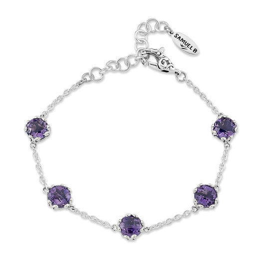 SS 7mm Round Amethyst Station Bracelet