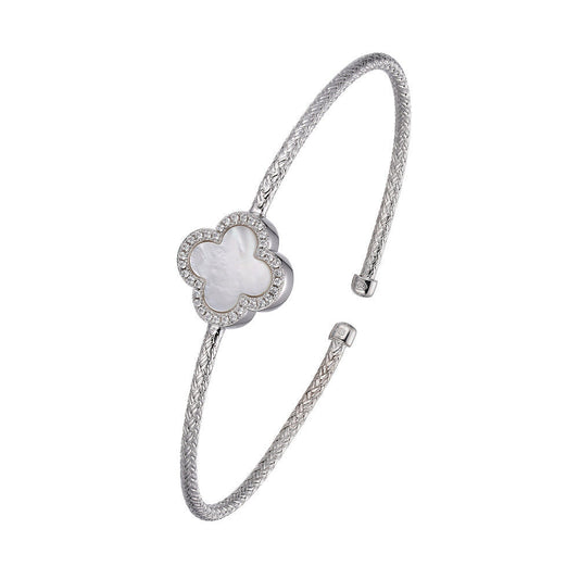 Sterling Silver 4mm Mesh Cuff with CZ, 2 Tone, 18K Yellow Gold and Rhodium Finish
