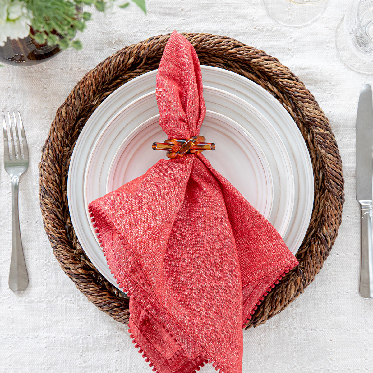 Berry Trim Napkin- Red (Set of 4)