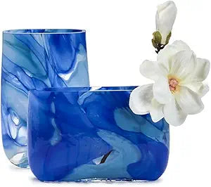 Swirled Blue Hand Blown Glass Vase- Hand Blown Glass