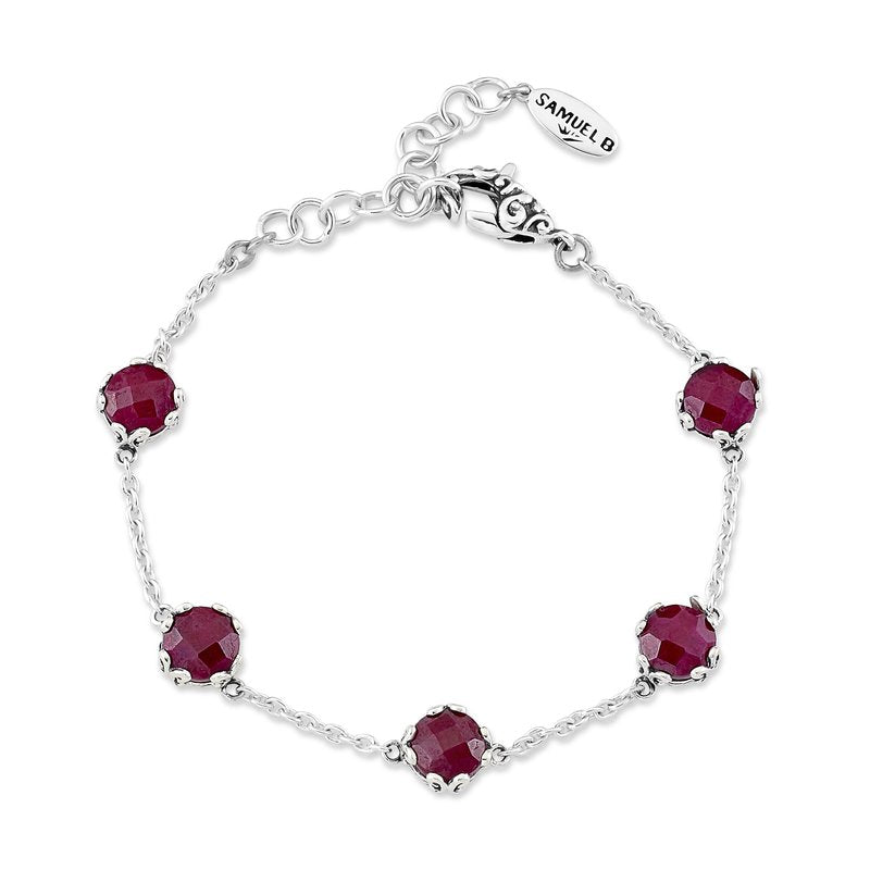 SS 7mm Round Ruby Station Bracelet
