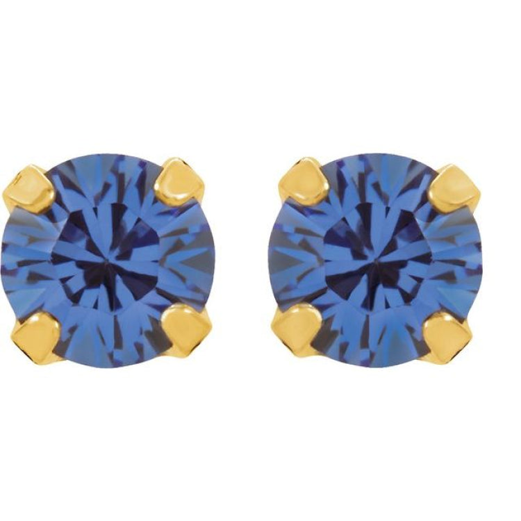 24K Gold-Plated Stainless Steel Imitation Blue Sapphire Piercing Earrings
