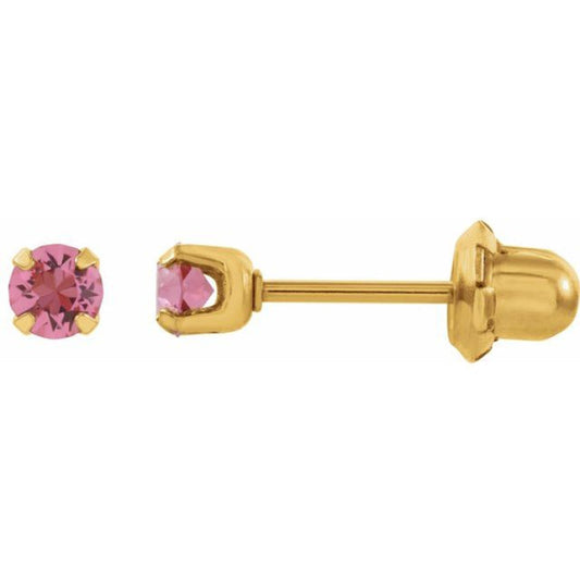 24K Gold-Plated Stainless Steel Imitation Pink Tourmaline Piercing Earrings