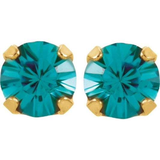24K Gold Plated Stainless Steel Blue Zircon Piercing Earrings
