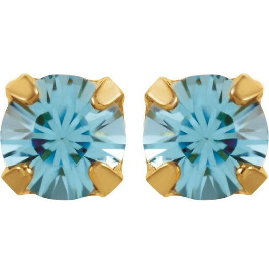 24K Gold Plated Stainless Steel Aquamarine Piercing Earrings