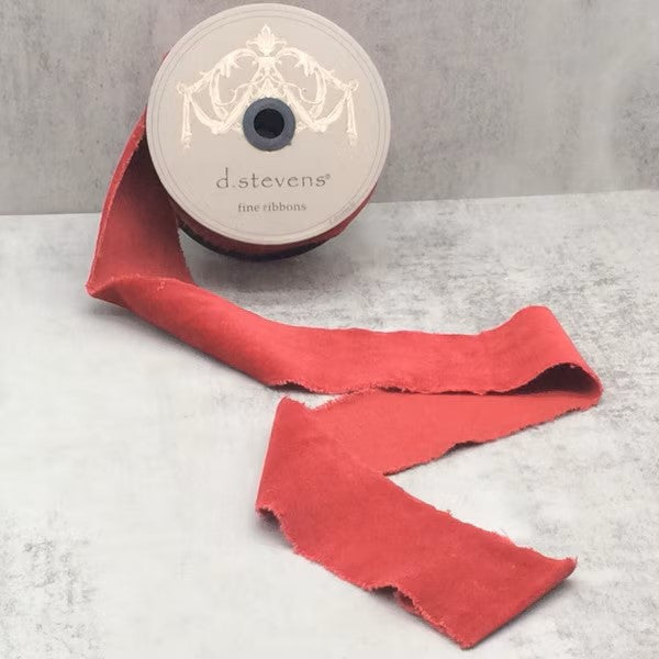 2.5" x 10yds torn faux velvet cranberry ribbon