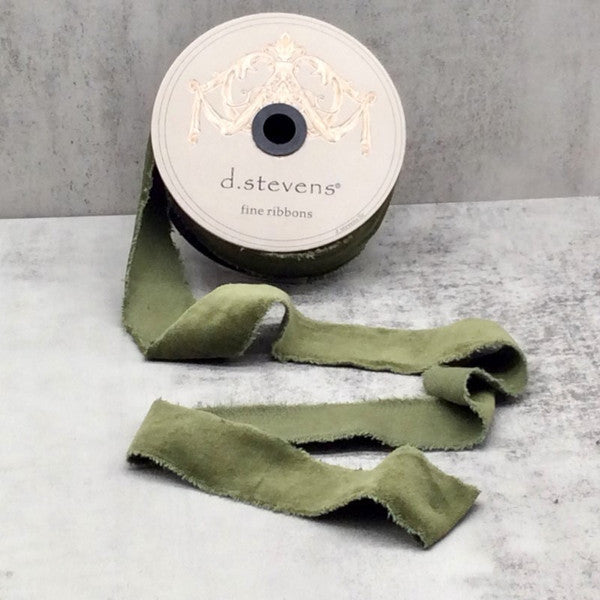 1.5" x 10yds torn faux velvet olive ribbon