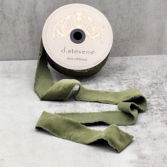1.5" x 10yds torn faux velvet olive ribbon