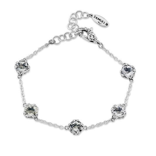 SS 7mm Round White Topaz Station Bracelet