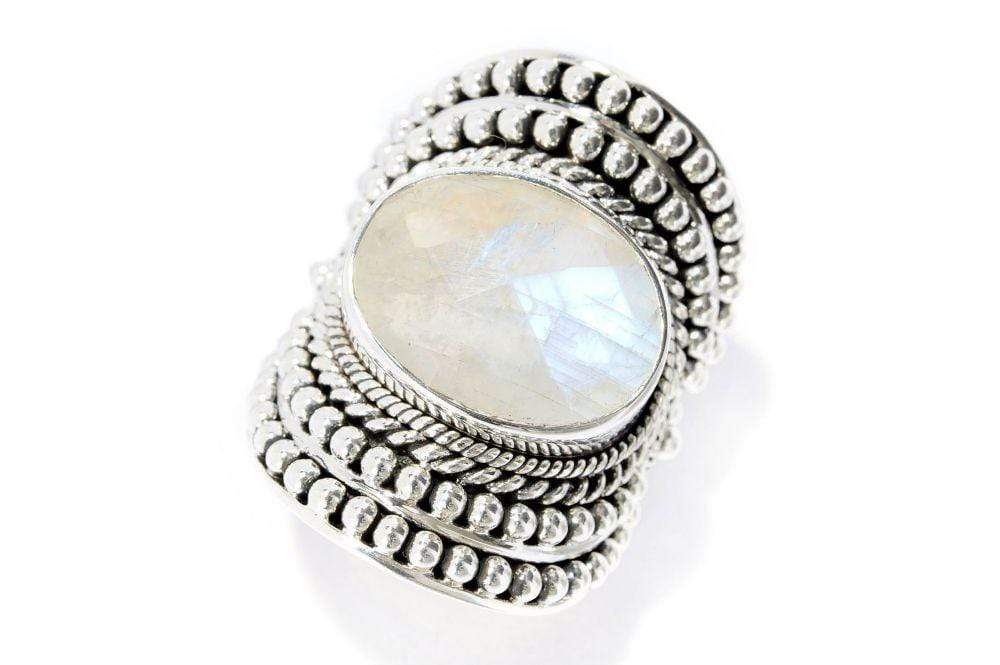 SS/18K Rainbow Moonstone Ring