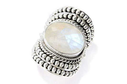 SS/18K Rainbow Moonstone Ring