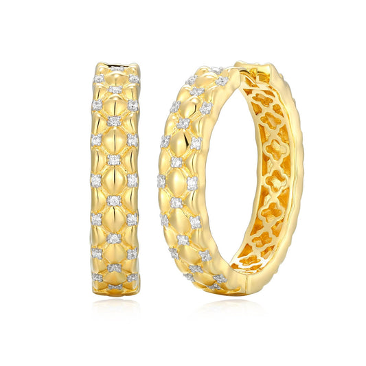 Sterling Silver Quilted 25mm CZ Hoops