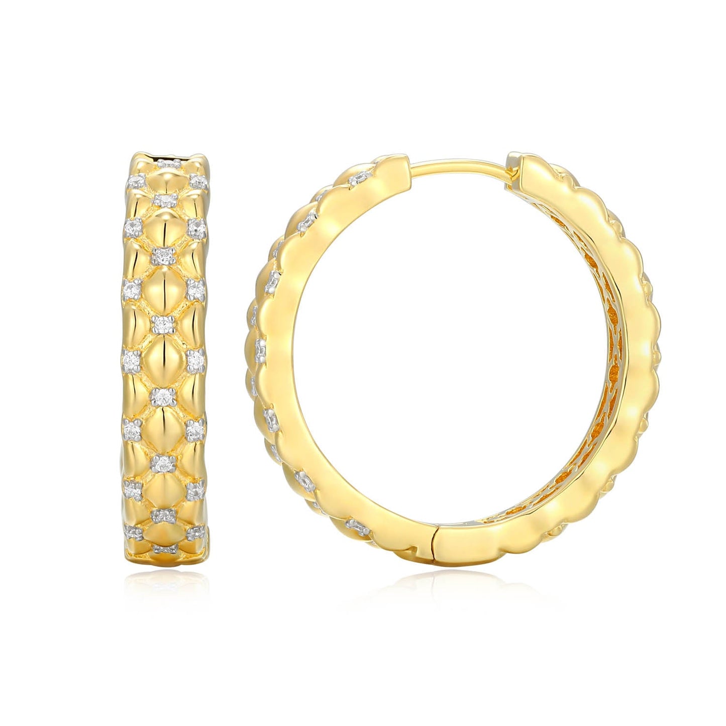 Sterling Silver Quilted 25mm CZ Hoops