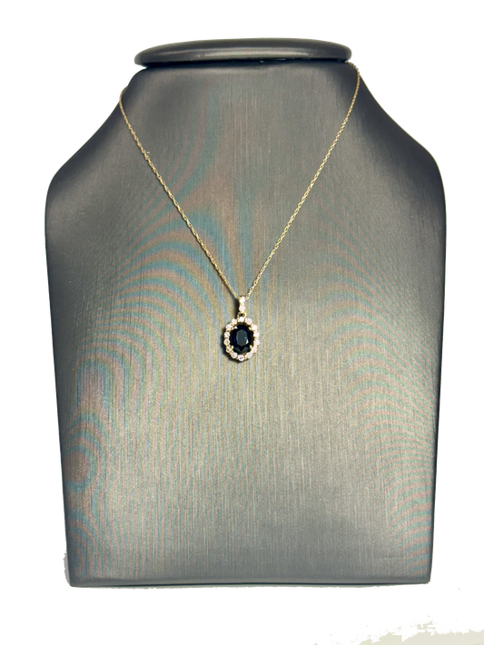 Oval Sapphire with Diamond Halo Necklace