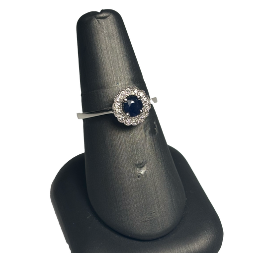 14k White Gold .40 Sapphire .06TDW Floral Ring