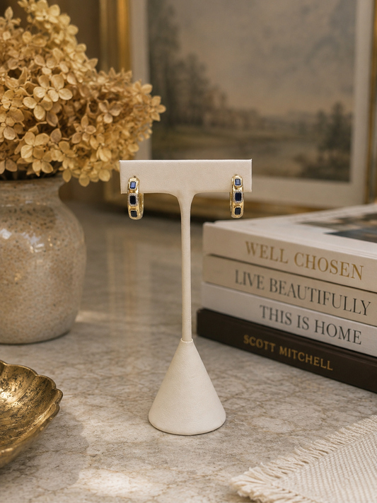 Emerald-Cut Sapphire Inlay Huggie Earrings