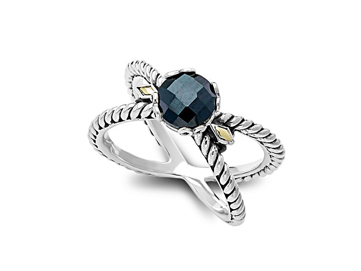 SS/18K Crisscross Black Spinel Ring