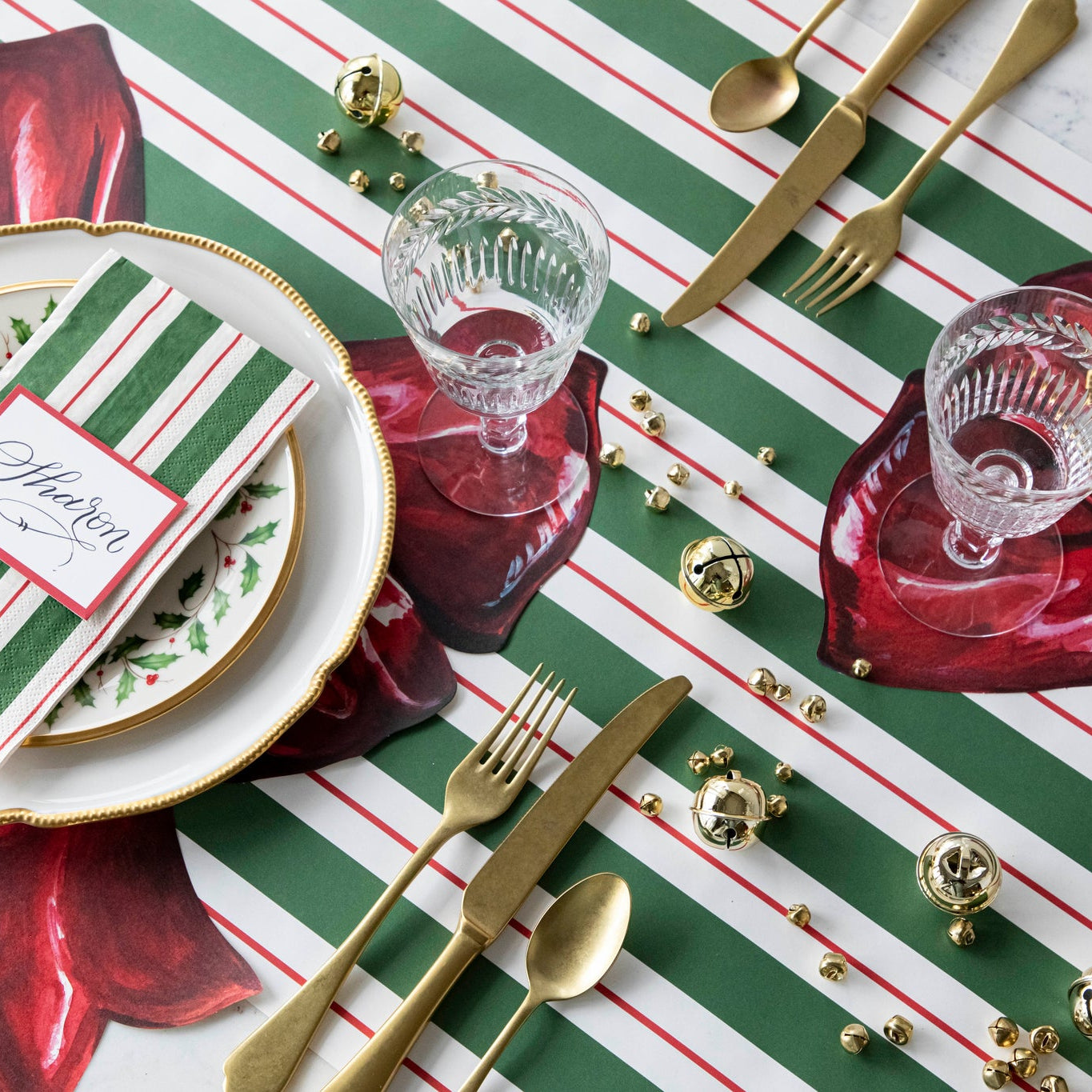 Green and Red Awning Stripe Runner