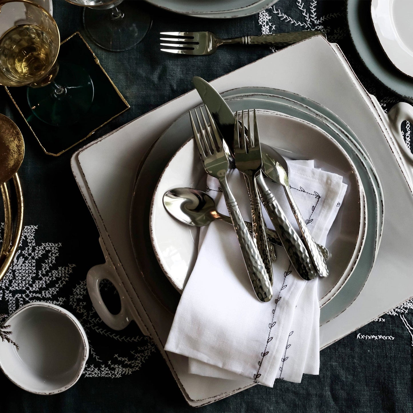 Lastra Light Gray Handled Square Platter