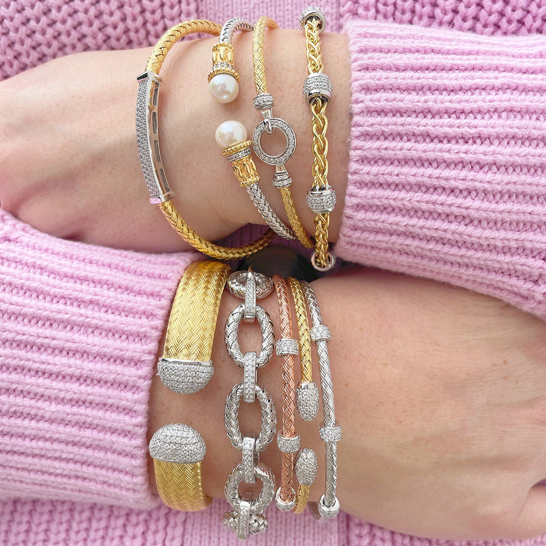 Rhodium Plated Cuff with Stones