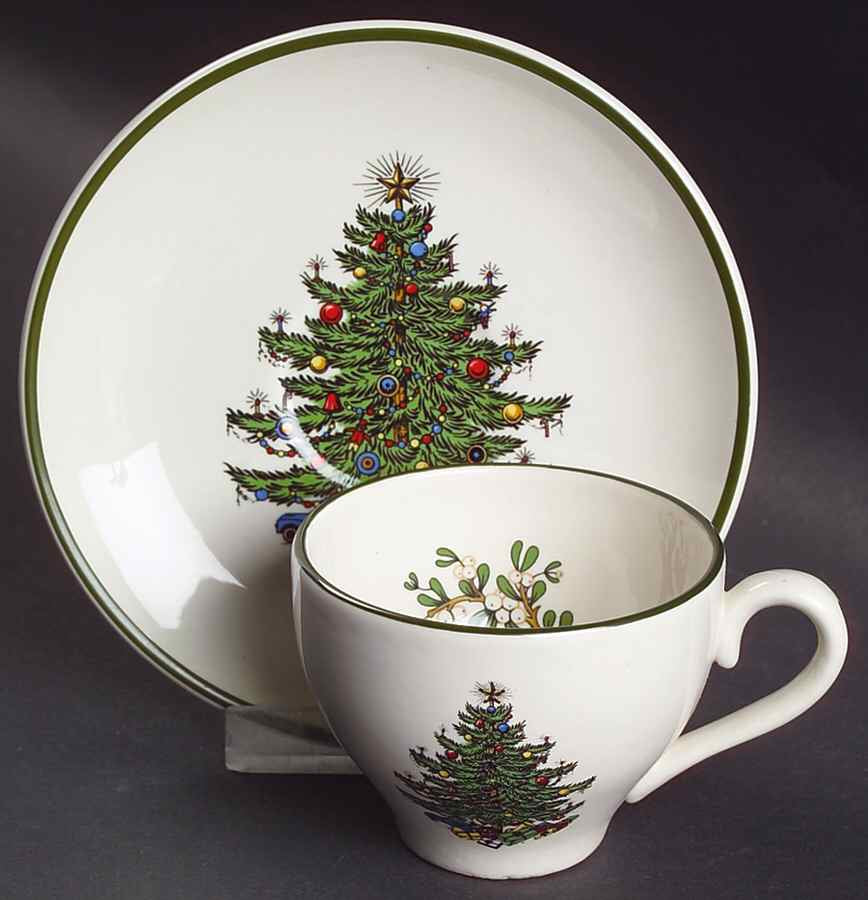 Dickens Chistmas Tree Saucer for Flat Demitasse Cup