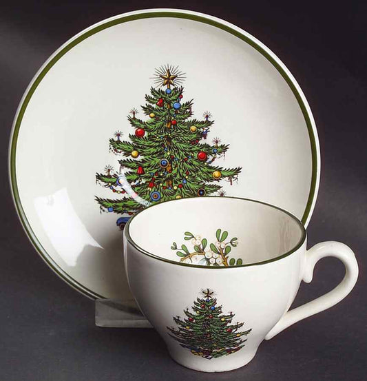 Dickens Chistmas Tree Saucer for Flat Demitasse Cup