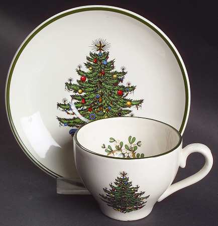 Dickens Chistmas Tree Saucer for Flat Demitasse Cup