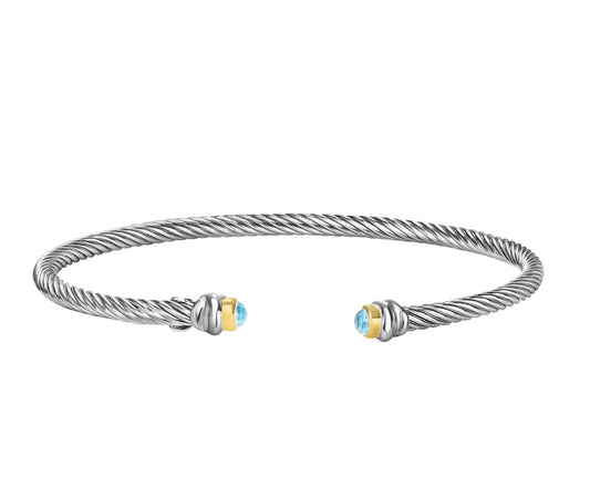 Sterling Silver Gem Filo Bangle-Blue Topaz