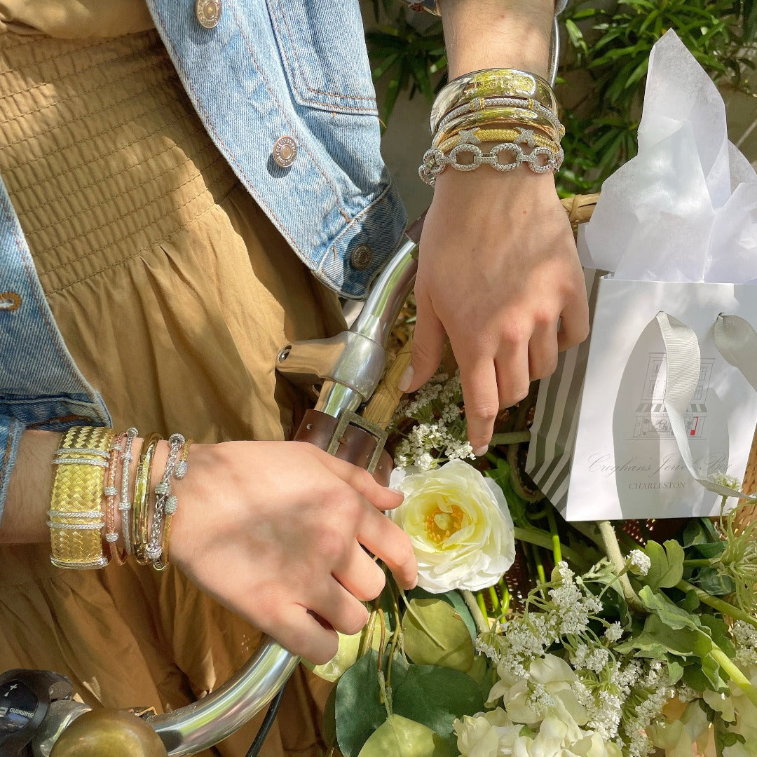 Rhodium Plated Cuff with Stones