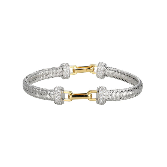 Silver Gold Link CZ Mesh Bangle