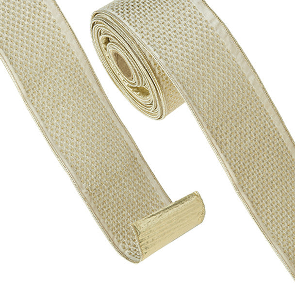 4"x10 Yds Champagne Pattern Wired Ribbon
