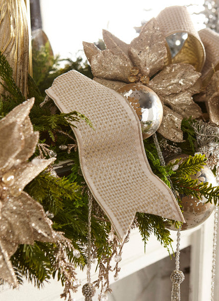 4"x10 Yds Champagne Pattern Wired Ribbon