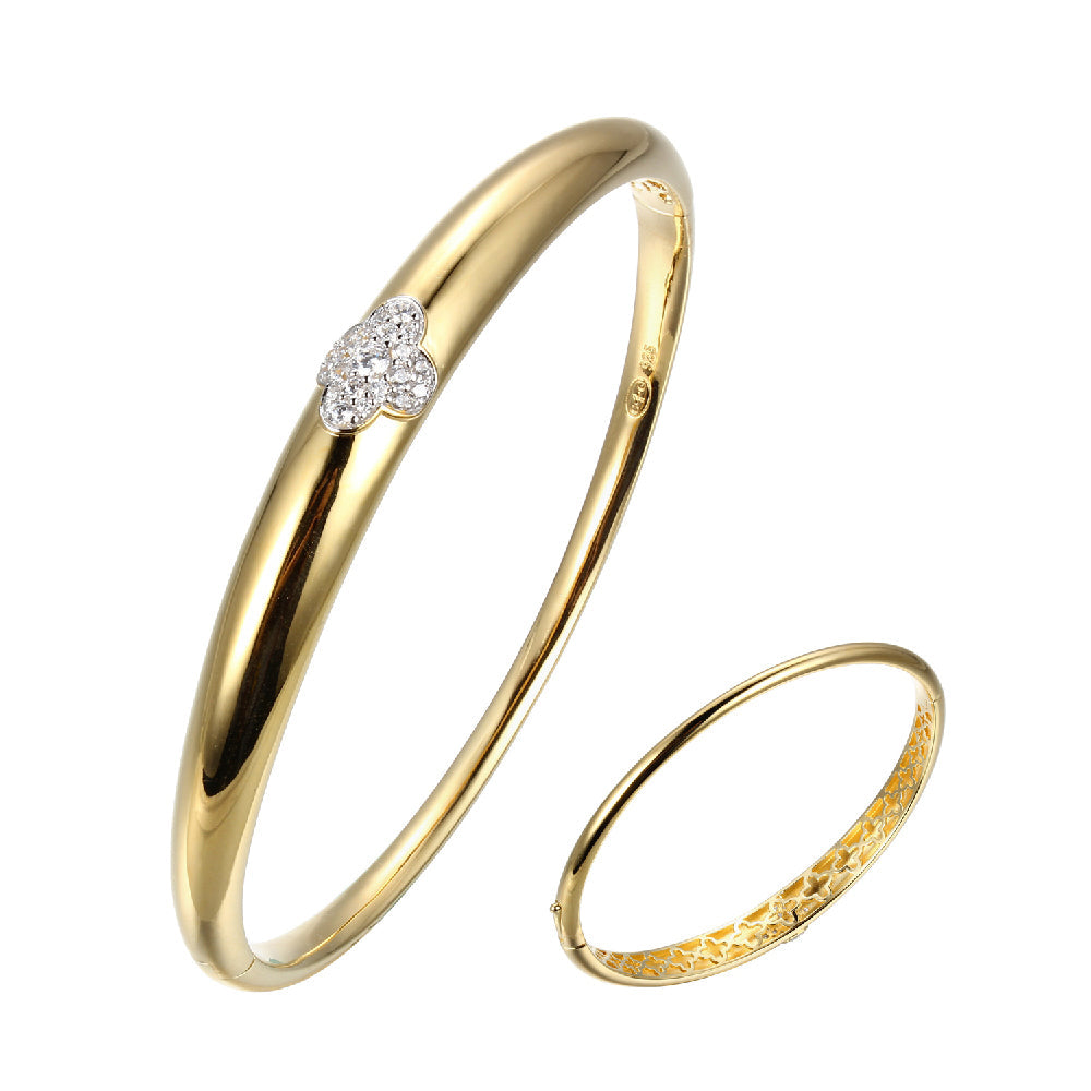 Gold Plate Clover CZ Hinge Bracelet