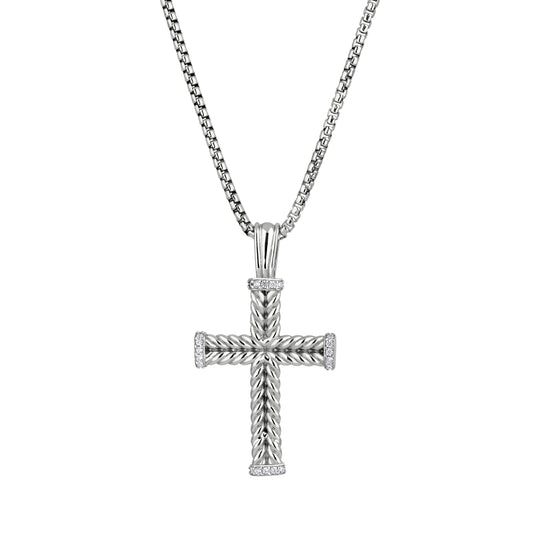 Silver Braided Cross with Simulated Diamond Ends