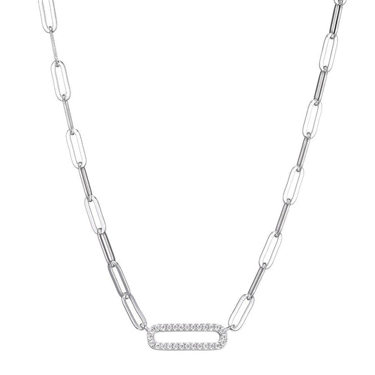 Sterling Silver Necklace made with Paperclip Chain (3mm) and CZ Link