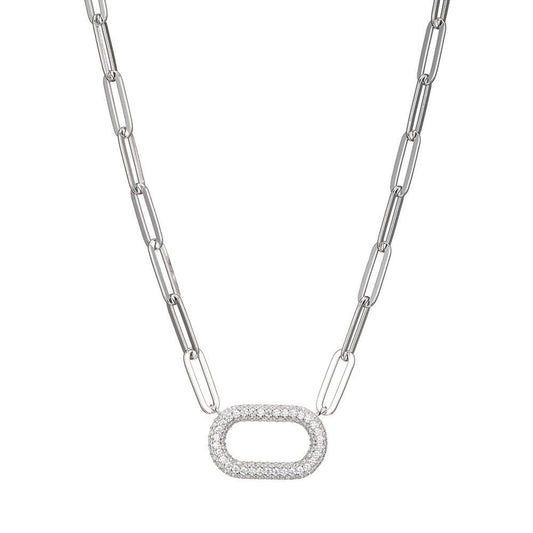 Sterling Silver Necklace made with Paperclip Chain (5mm) and CZ Motif