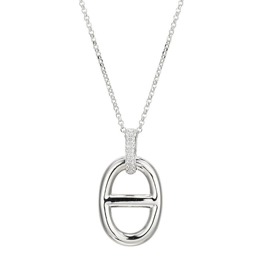 Sterling Silver Necklace made with Rolo Chain and Marina Motif on CZ Bail Pendant