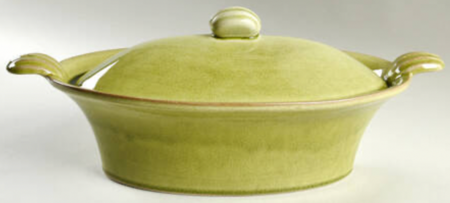 Tourron Avocado Green Covered Oval Baker