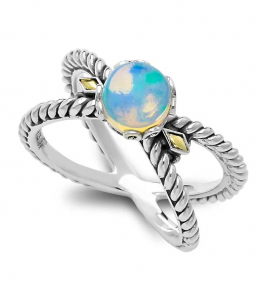 Sterling Silver Glow "X" Ring- Opal- Size 7