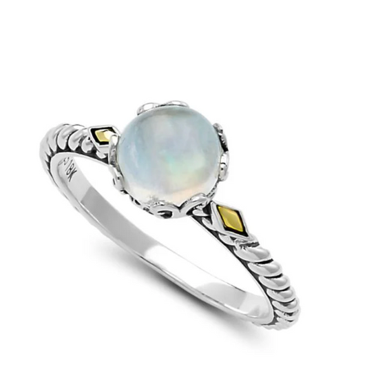 Sterling Silver Glow Ring- Rainbow Moonstone- Size 7