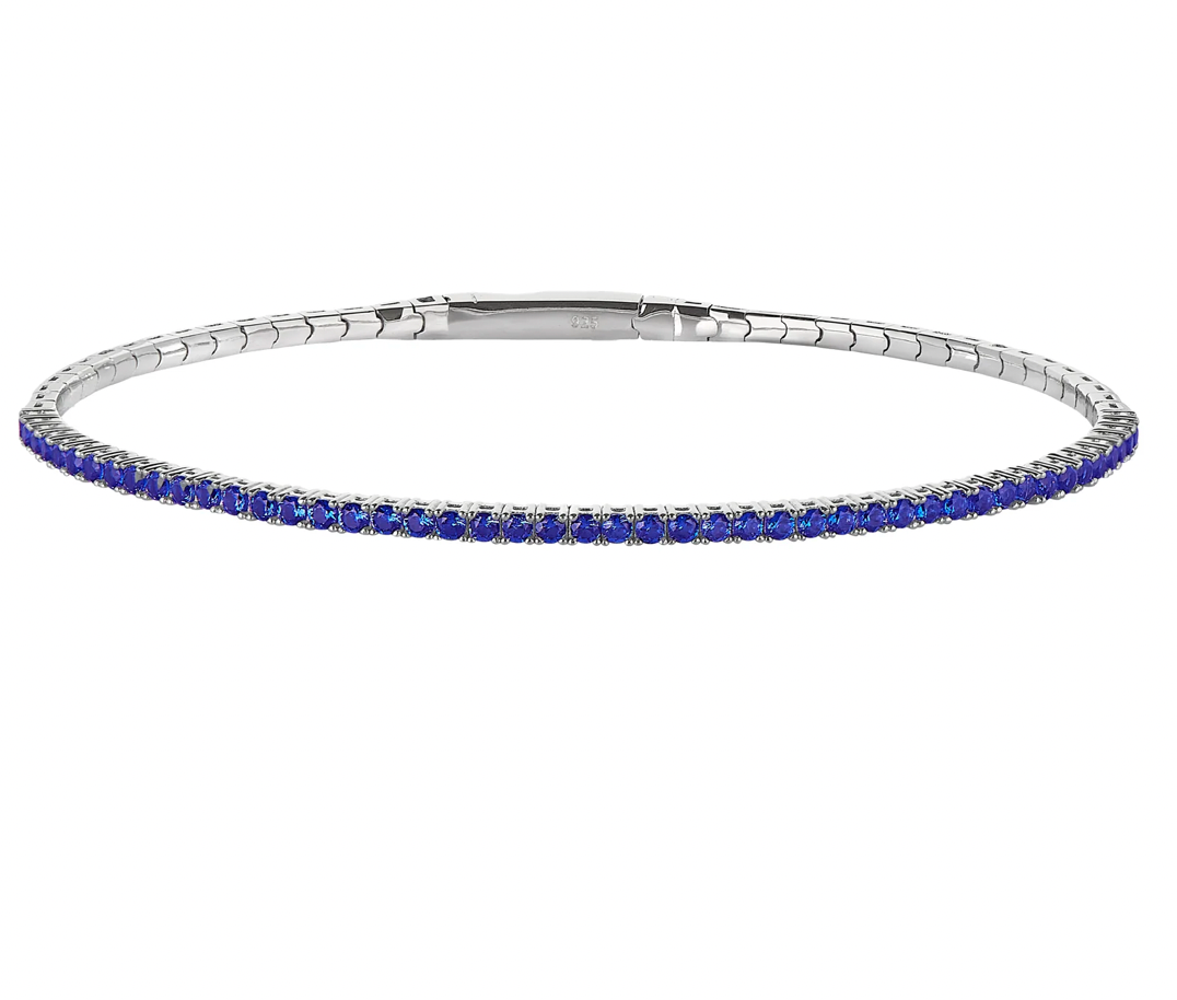 Sterling Silver Sapphire Birthstone Flexible Tennis Bracelet