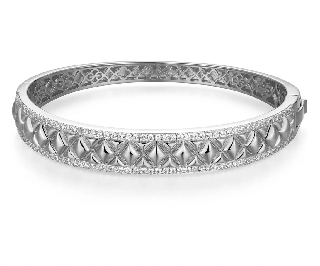 Quilted Diamond Sterling Silver CZ Bangle