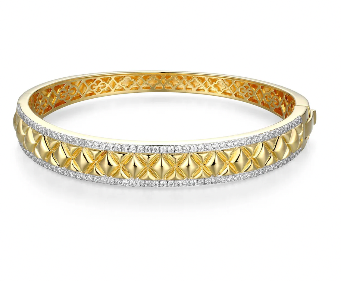 Diamond Quilted Yellow Plated CZ Cuff