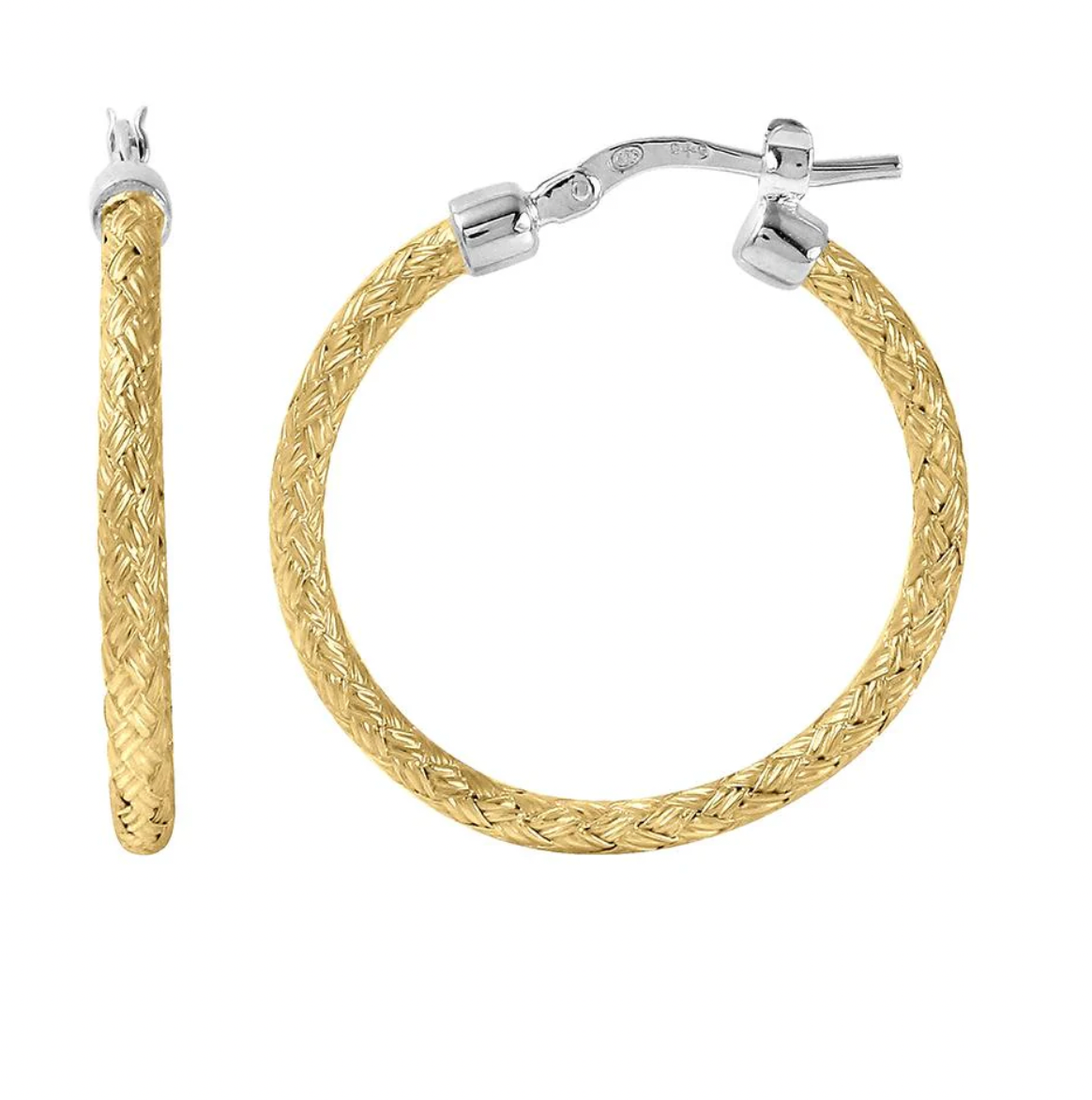 Sterling Silver 2mm Mesh Earrings Rhodium Finish