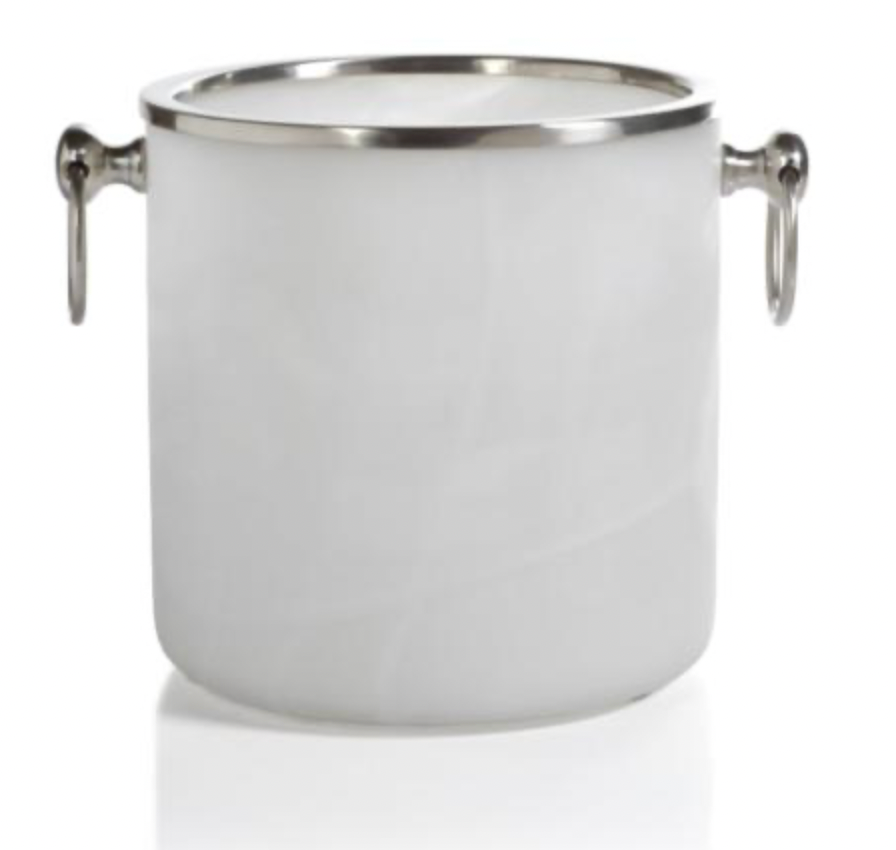 Alabaster Glass Ice Buckets with Matt Nickel Trim
