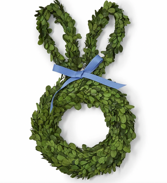 Preserved Natural Boxwood Leaves Hand-Crafted Bunny Wreath